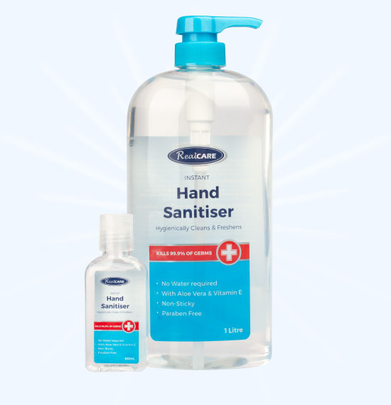 Real care hand sanitiser bottles